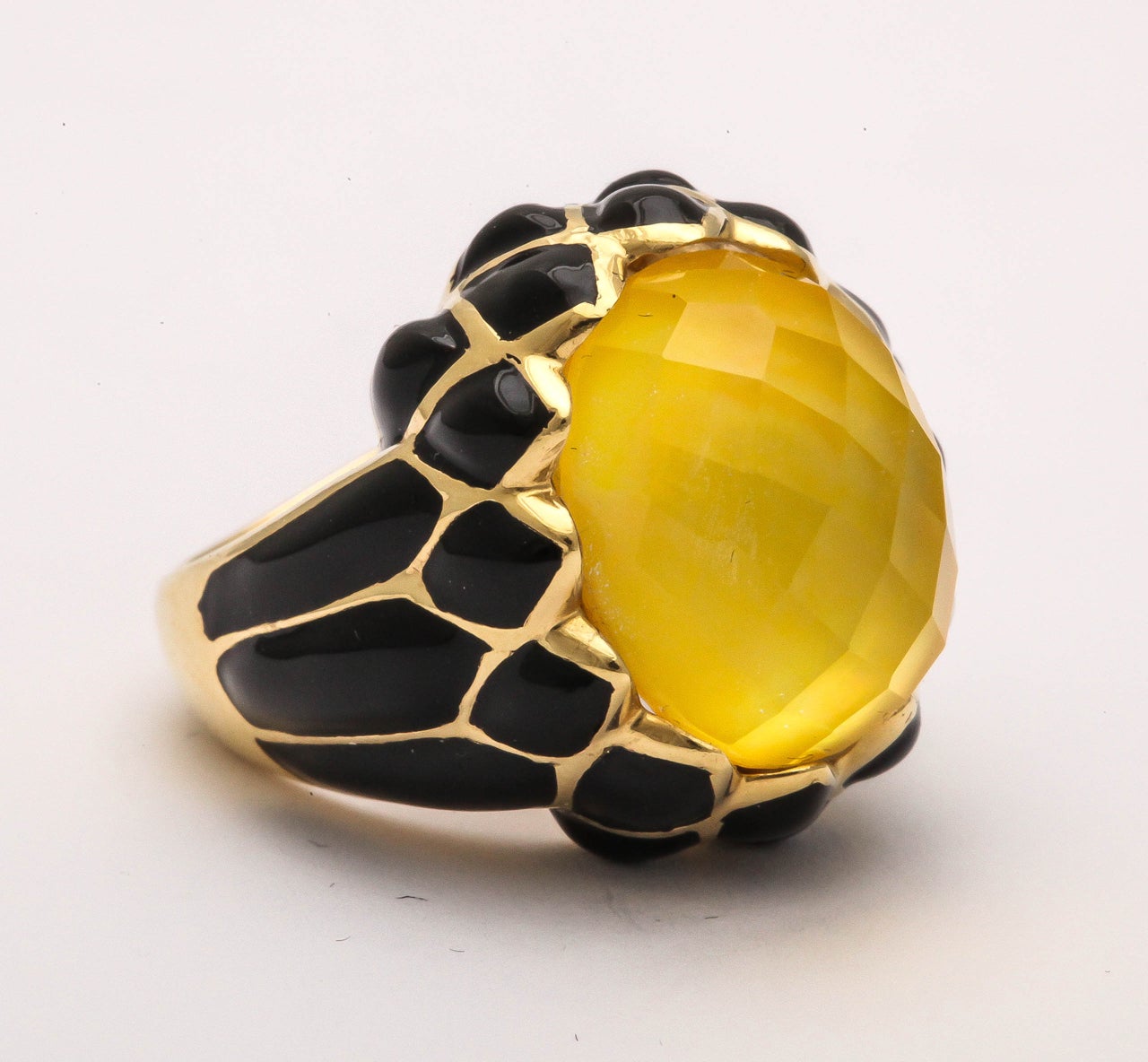 Contemporary Black Enamel Faceted Citrine Gold Ring